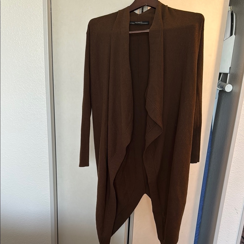 All Saints Brown Open Front Draped Cardigan